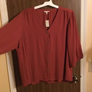 Maurices Orange Button Front 3/4 sleeve Blouse